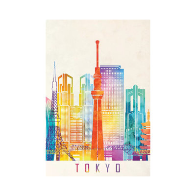 Tokyo Landmarks Watercolour by Paul Rommer - Wrapped Canvas Painting