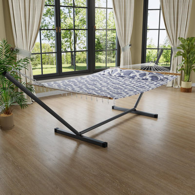 Freestanding 2-Person Hammock with Stand – Heavy Duty, Portable for Patio, Garden, Camping, 475 lbs Capacity, with Carrying Bag & Soft Pillow