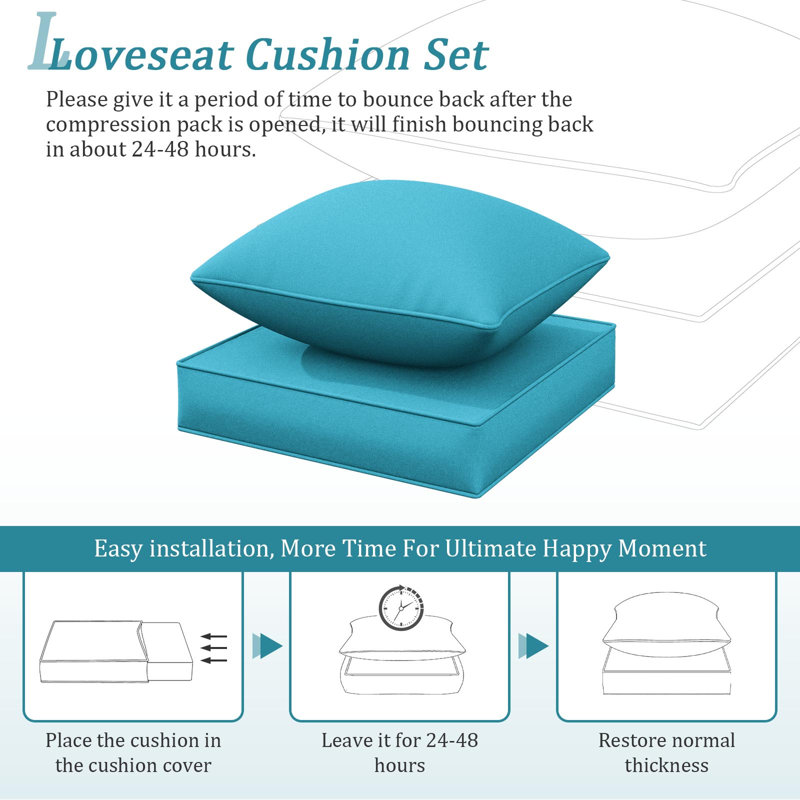 Wynee Outdoor Deep Seat Cushion Set Outdoor Patio Chair Cushions, 22" W x 22" D, 4", Lake Blue