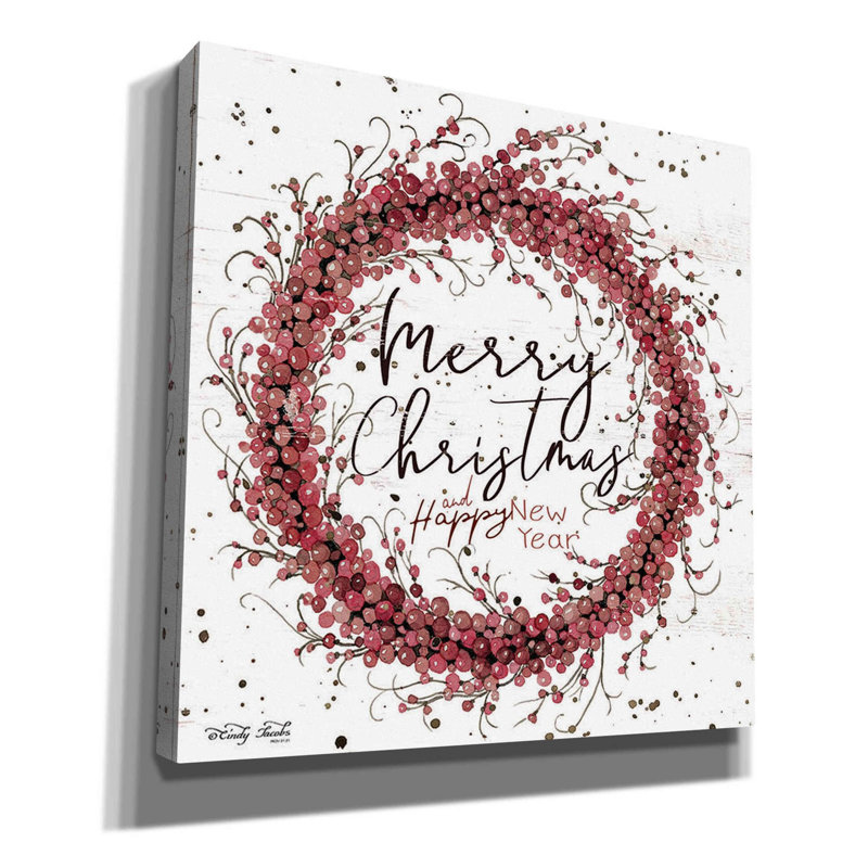 «Merry Christmas Berry Wreath» par Cindy Jacobs, art mural sur toile, H 37 po x l 37 po x P 1,5 po