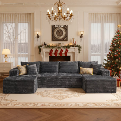 Navarrie 134" U-Shaped Sectional, No Assembly Required Compression Sofa with Dual Chaises