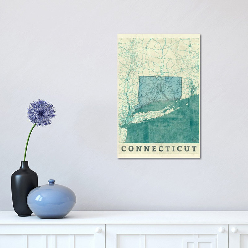 Connecticut Map 1 Piece Wrapped Canvas Wall Art, 30.48 cm H x 45.72 cm W