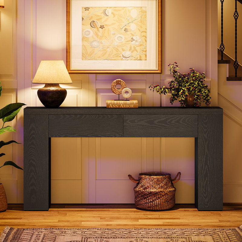 63-Inch Wooden Foyer Table With With 2 Hidden Drawers, Black