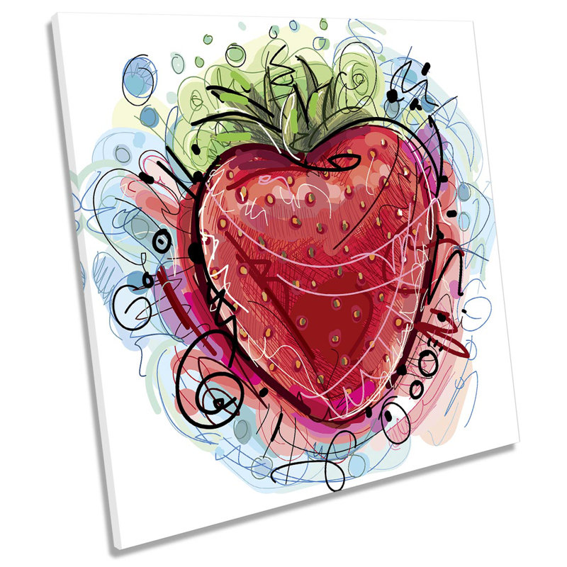 Strawberry Sketch Kitchen Picture - Wrapped Canvas Print, 60cm H x 60cm W x 2cm D
