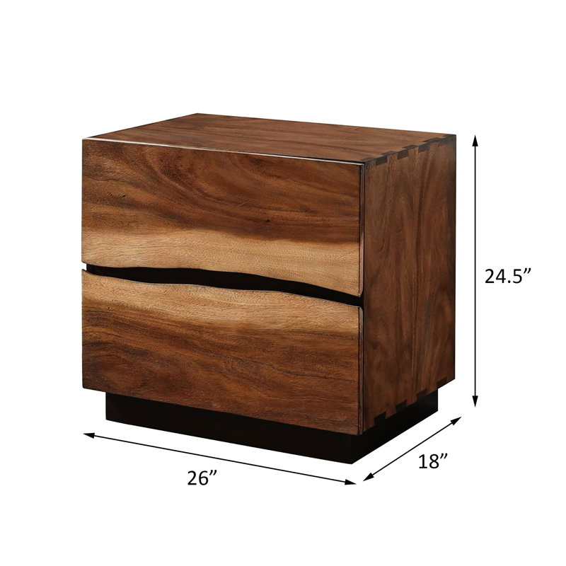 Table de chevet rustique 2 avec placage au fini noyer artistique et 2 tiroirs en grain de café