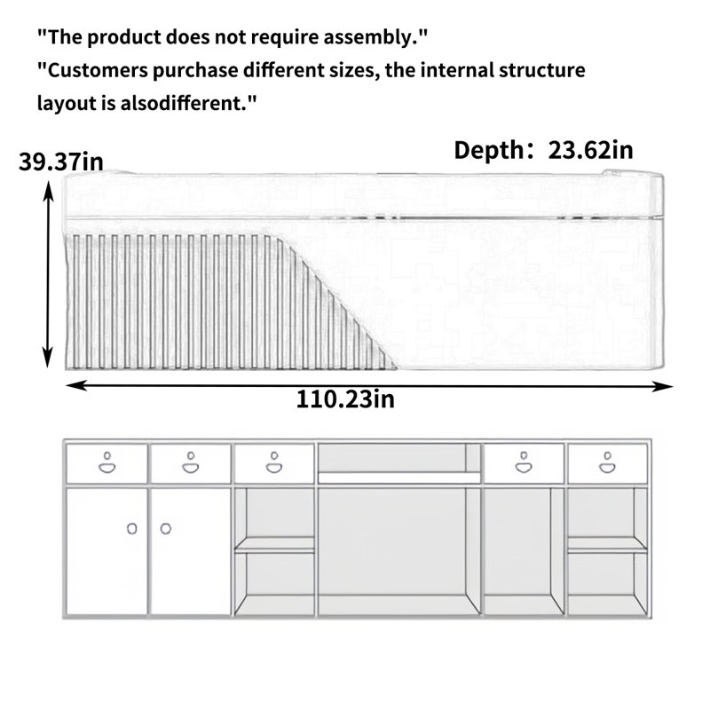 110.23” Modern Writing Desk, Computer Table & Front Desk, White/Grey