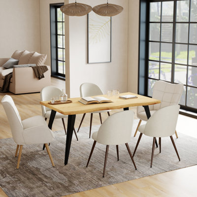 Shivani Elegant 7-Piece Dining Table Set 63" Live Edge Dining Table with Upholstered Chairs for Kitchen Dining Room