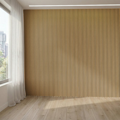 2 PCS 106"L x 20.4"W Acoustic Slat Wall Panels, Eco-Wood Look for Home/Office Wall & Ceiling (30 sq. ft.)