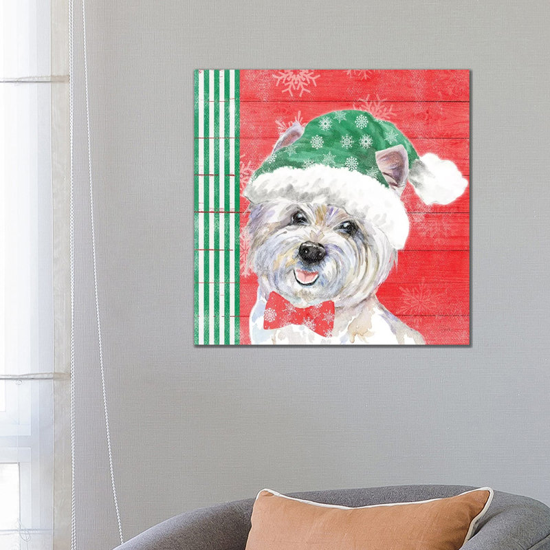« Holiday Puppy IV » par Patricia Pinto-impression d’art graphique, H 26 po x l 26 po x P 1,5 po, Toile tendue, Pas de tapis