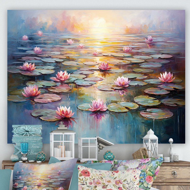 «Monets Water Lily Pond Reflections 1 - Lake», art mural, Toile tendue, H 24 po x l 32 po x P 1 po
