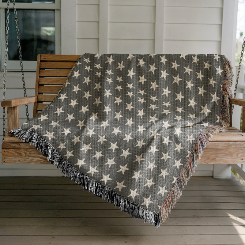 Stella Cotton Blend Blanket Throw, Gray/Off White, 80" L x 60" W