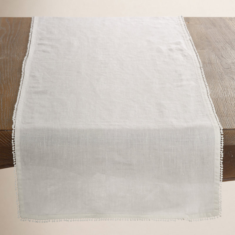 Trezza Mini Pom Pom Trim Table Runner, Ivory