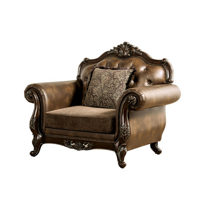 52.4" W Traditional Chair, Dark Cherry/Brown