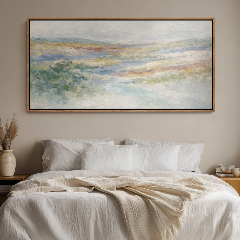 Grande toile murale encadrée, décor de paysage abstrait pastel - 60 po x 20 po, 60 po x 30 po, Naturel, H 30 po x l 60 po