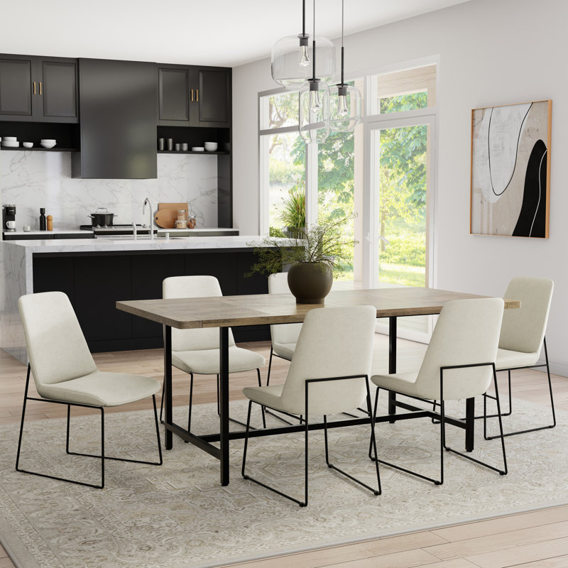 Campbell 72"W Mango Wood Industrial Dining Table, Powder-Coated Metal Base, Rectangle, Gray Wash