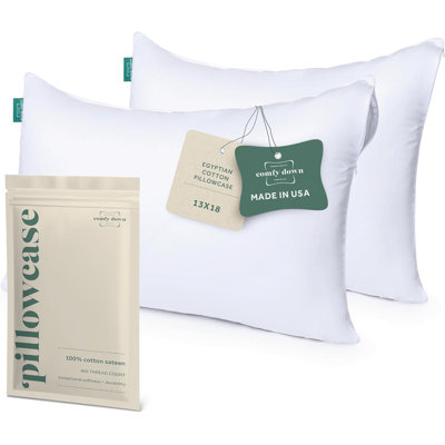 ComfyDown Pillowcase for Toddler & Travel Pillows Breathable, 100% Cotton, 400-Thread Count, Zipper Closure - 13"x18"
