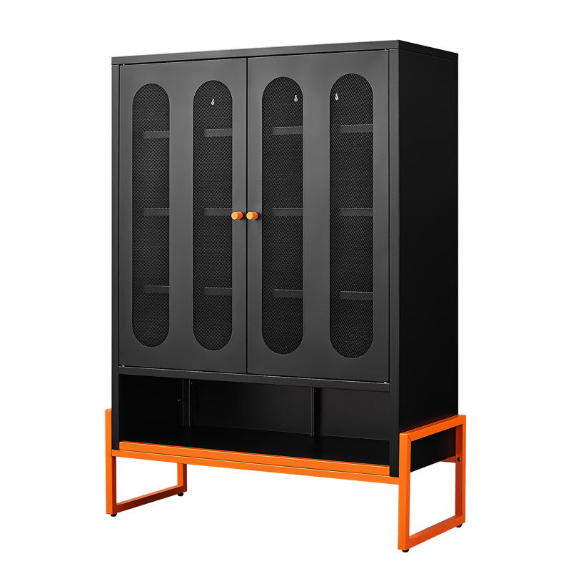 5.9" Standing Foot Double - Door Mesh Shoe Cabinet, Breathable And Proof Functionality, Two Adjustable Shelves For Simple Storage Management, Metal Freestanding Cabinet Living Space Sided With High