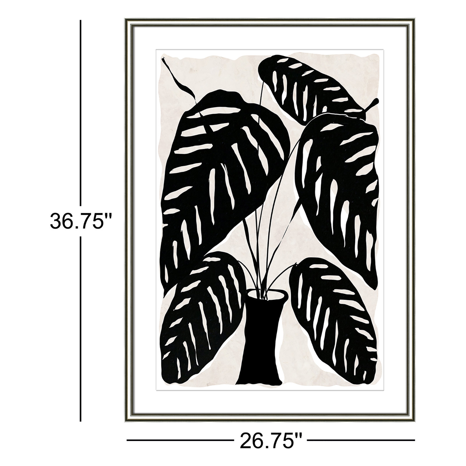 Black And White Potted Plant I by Daniela Santiago, Silver Framed, 36.75" H x 26.75" W x 0.88" D