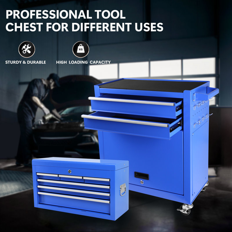 8-Drawer Rolling Tool Chest with Wheels, Large Tool Cabinet with Drawers, Blue