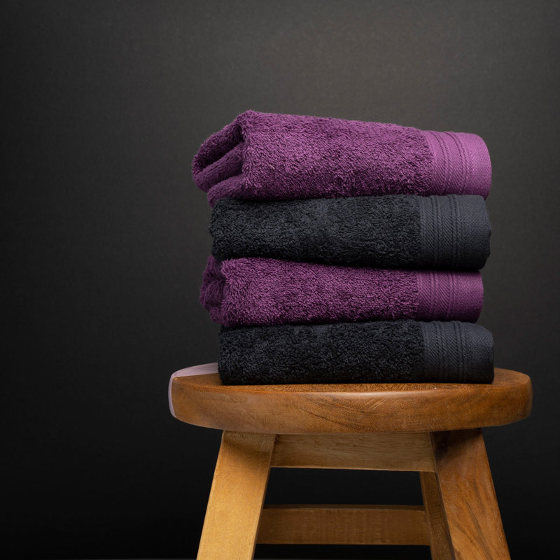 Ensemble de serviettes essuie-mains 100% coton 4 pièces Kendra, Noir / prune