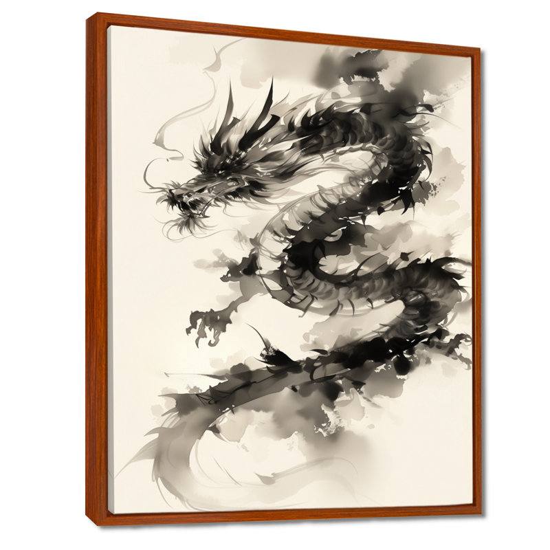 Portrait d'un dragon chinois - Dragons, art mural dans le salon, Toile avec cadre flottant brun, H 40 po x l 30 po x P 1,5 po