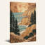 Tableau sur toile à texture de bois représentant des falaises côtières et des pins-1964242503
