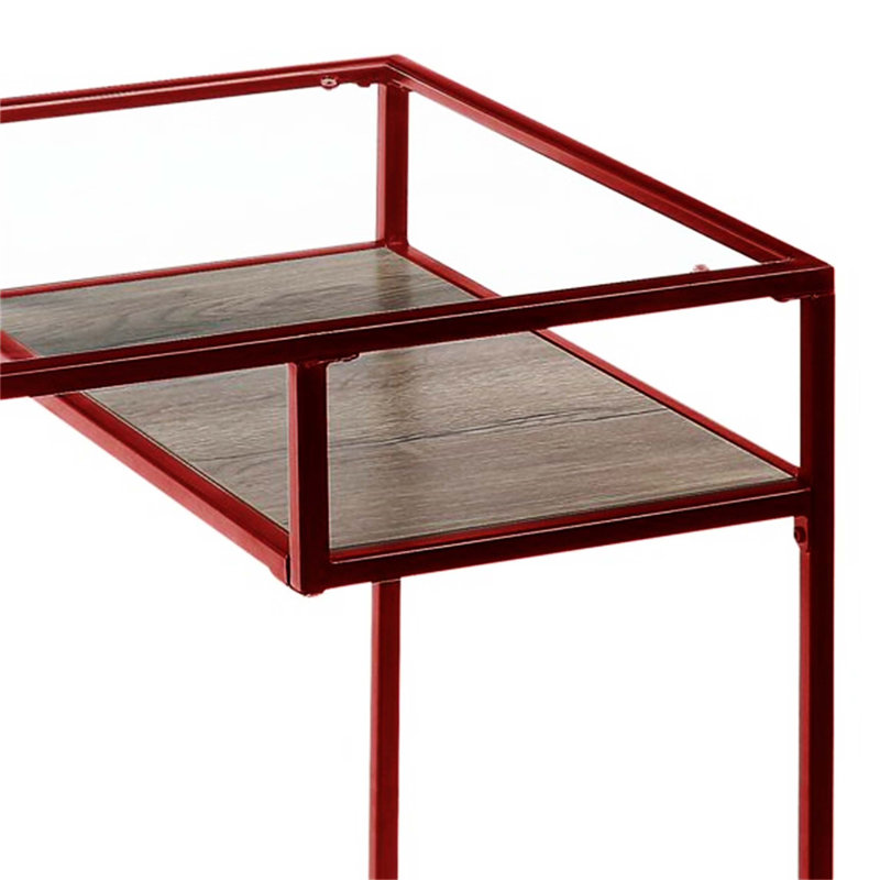 Bureau d'écriture industriel compact avec plateau en verre trempé et tablette de rangement intégrée pour les bureaux à domicile modernes