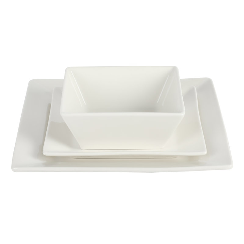 Zen Buffet White Square Porcelain Dinnerware Set, Service for 8