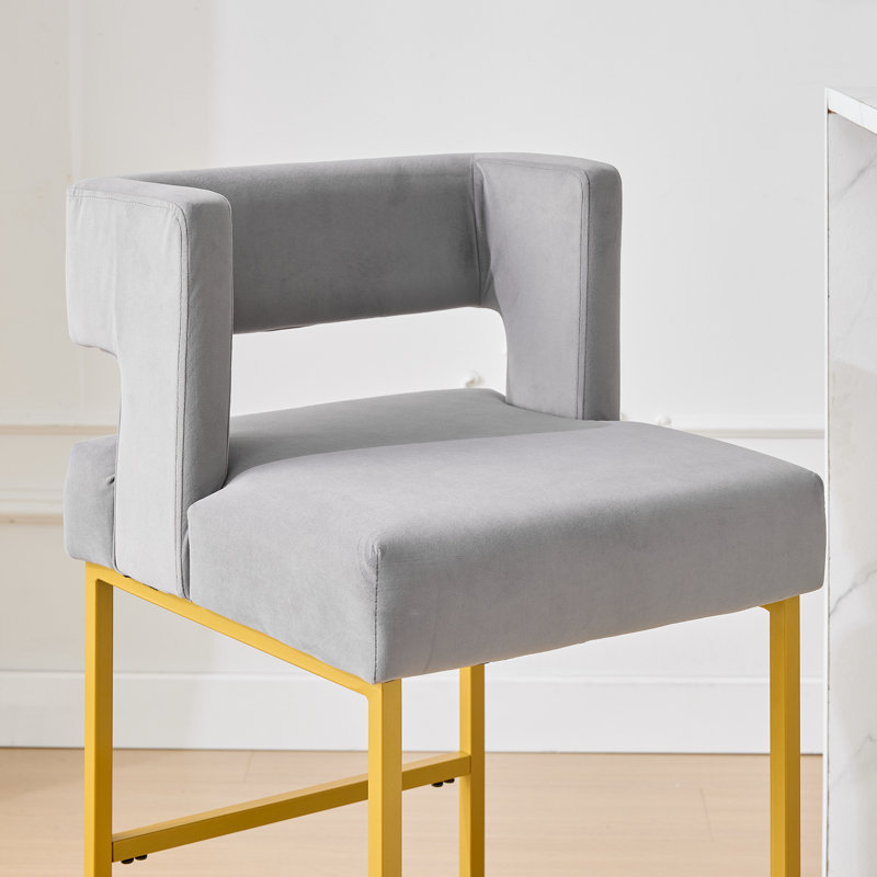Upholstered 26'' Counter Stool with Metal Frame (Set of 2), Gray, Gold