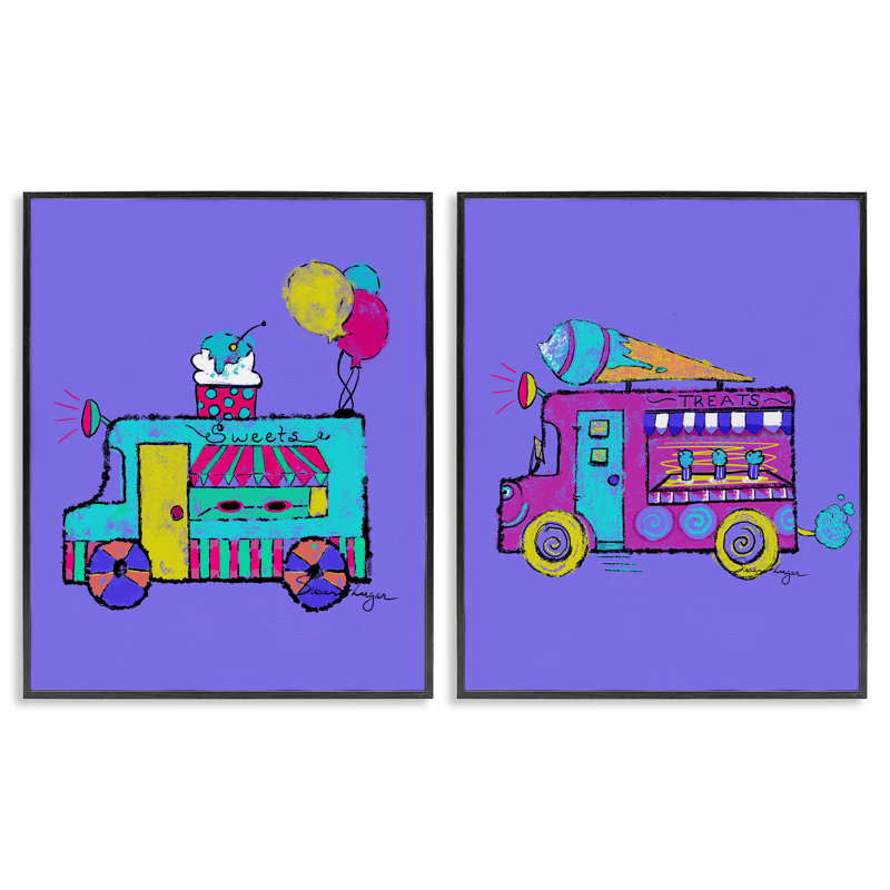 «Vibrant Summer Ice Cream Camions», ensemble de 2 giclées encadrées, design par Susan Lugar, H 30 po x l 48 po