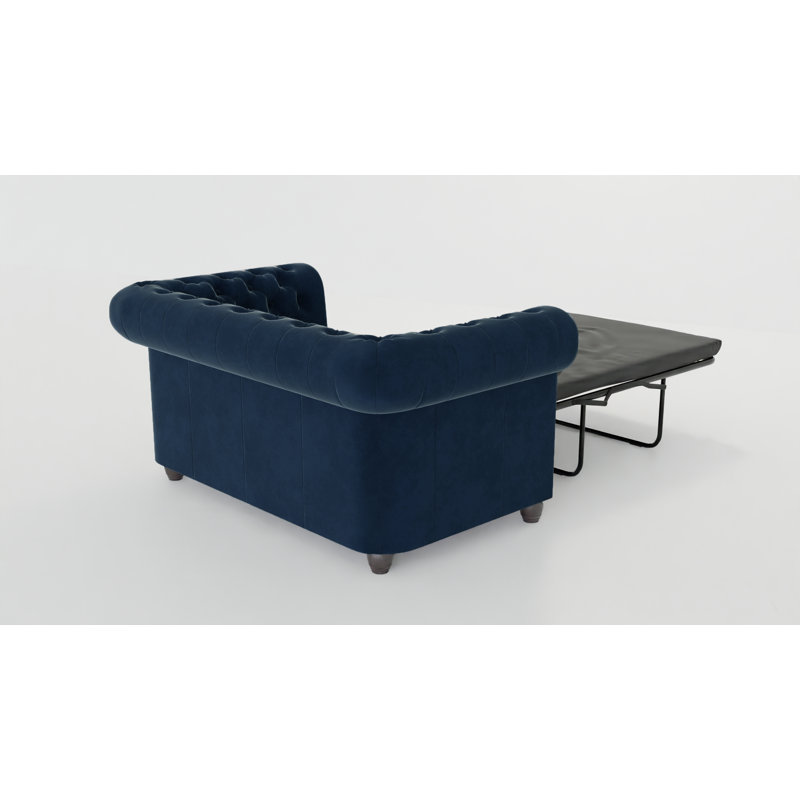 Chesterfield Hanna Sofa Set with Sleeping Function 3+2+1 Made of Velvet Fabric with Solid Wood Legs, Navy Blue