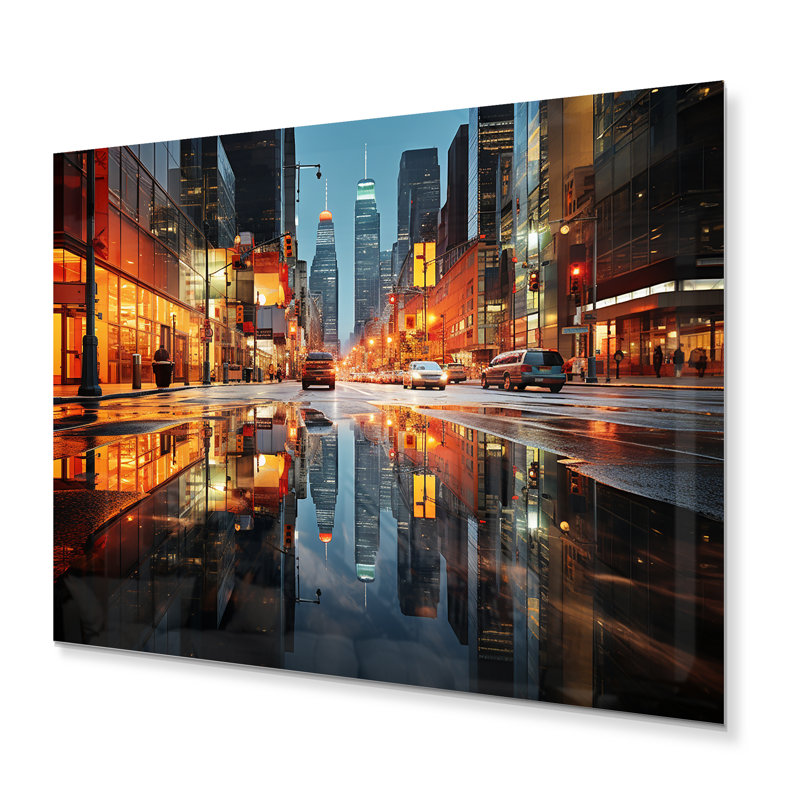 Cityscape Abstract Reflections Ii - Cityscapes, impressions murales en métal, H 30 po x l 40 po x P 1 po