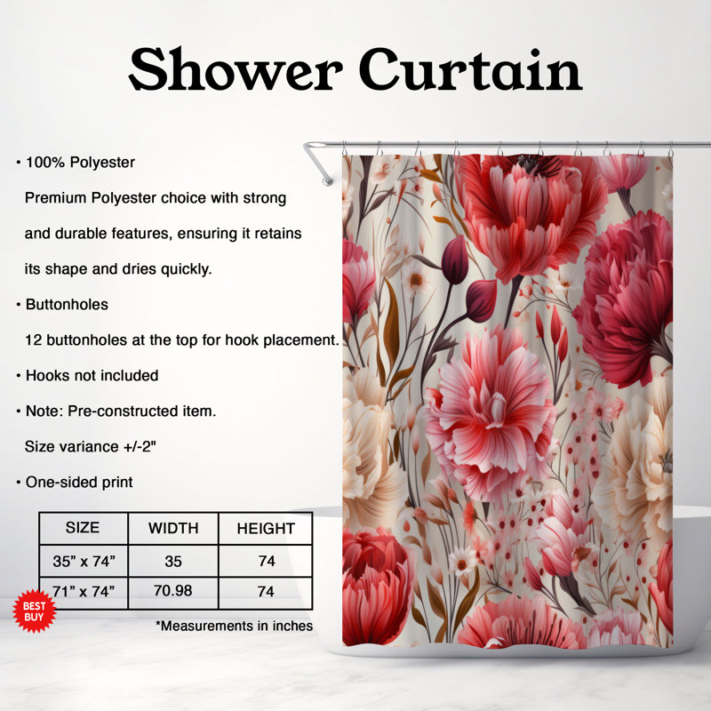 Carnation Elegance - Premium Shower Curtain, 74"H x 71"W