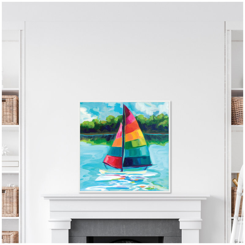«Sunday Sailing» par Rachel Christopoulos, reproduction d'art sur toile encadrée, Blanc