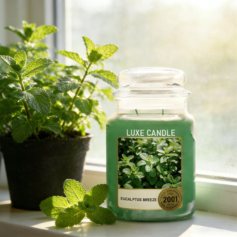  23 oz Eucalyptus and Mint Scented Candle: Refreshing and invigorating, helping to relax, relieve stress, and enhance the home ambiance
