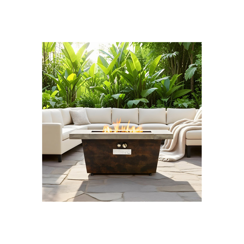 42 Inch Gas Fire Pit Table, Rectangle Fire Pit Table with Cement-Imitating Texture Effect Design, 50000BTU Outdoor Firepit Table for Patio, Backyard, Garden Heating