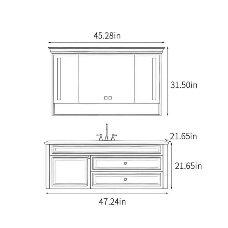 Armoire de salle de bain de style américain rétro, H 21,65 po x l 47,24 po x P 21,65 po, Noir, noir, noir, noir