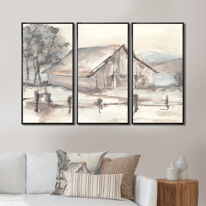 Farmhouse Barn Gray VII Framed On Canvas 3 Pieces Graphic Art