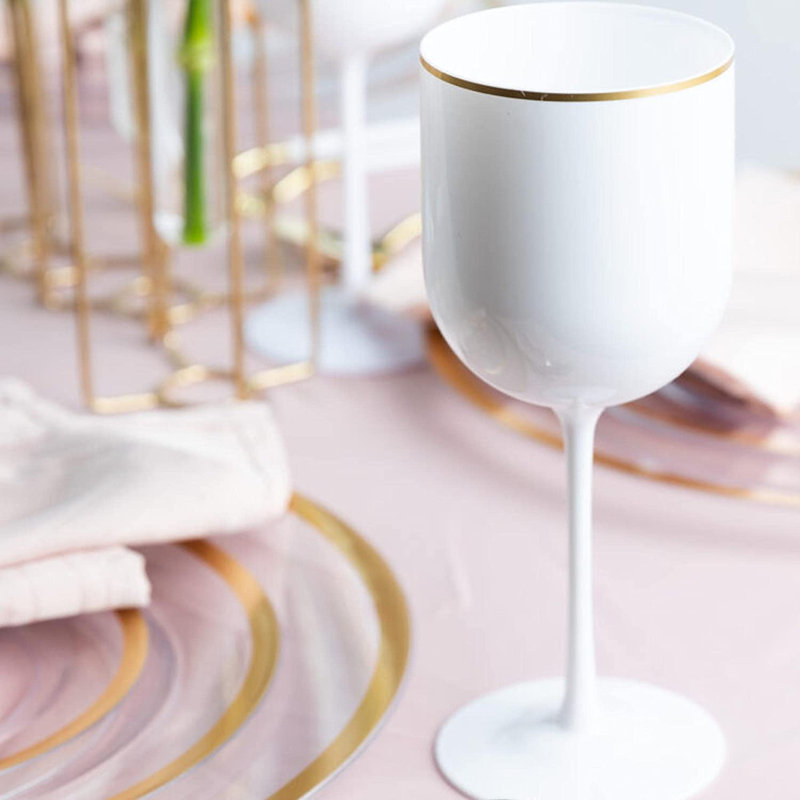 Verres à vin en plastique 12 oz avec bordure dorée Ecoqualité 60 invités