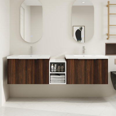 72"" Wall-Mounted Double Bathroom Vanity Set -  Latitude RunÂ®, 3F713DC5644443D8B9856C9220399770