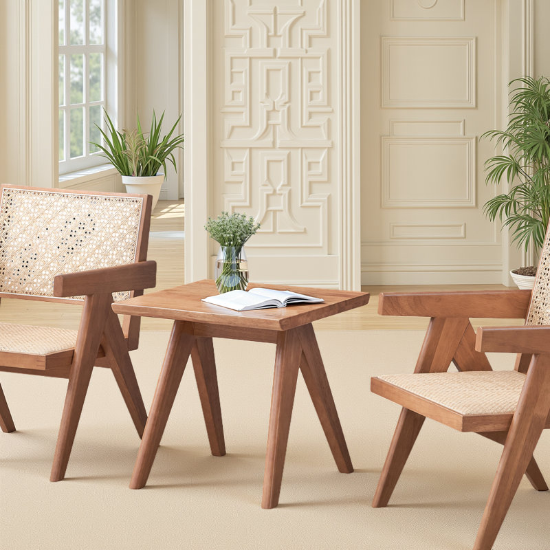 Table de bout Mid-Century en bois - Table d'appoint carrée en bois naturel de 22 po - Table d'appoint peu encombrante