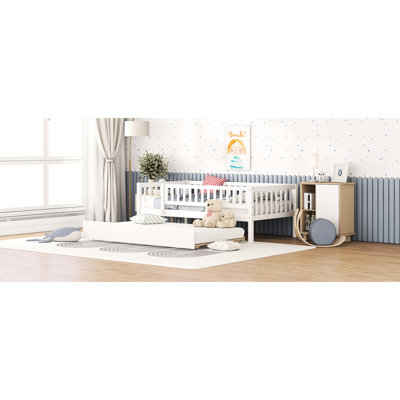 Twin Daybed With Trundle And Fence Guardrails In White - Safe Sound Resting Size Guardrails, Solution