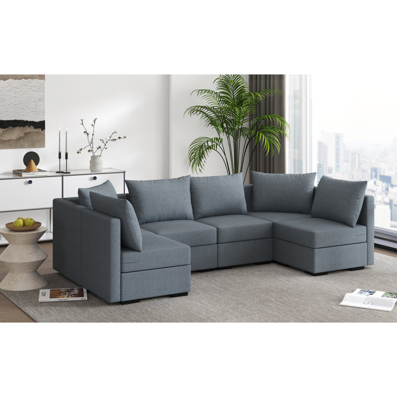 Canapé modulaire réversible à 6 places modulaire en U avec design personnalisable, Mélange de polyester gris