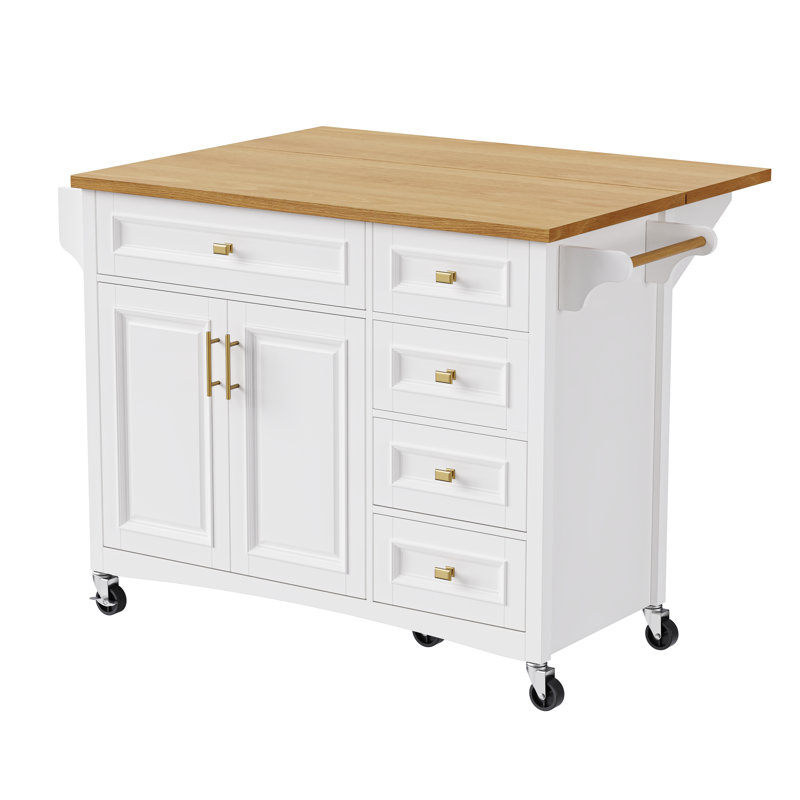 52'' Kitchen Island with Drop Leaf, White