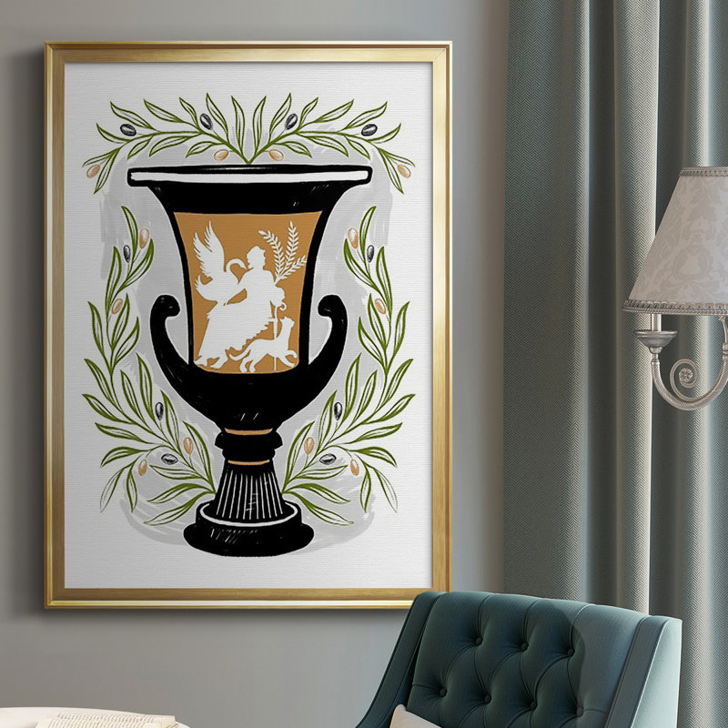 «Greek Vases I», reproduction encadrée de qualité supérieure - prête à être accrochée, H 42,5 po x l 30,5 po x P 1 po, Or
