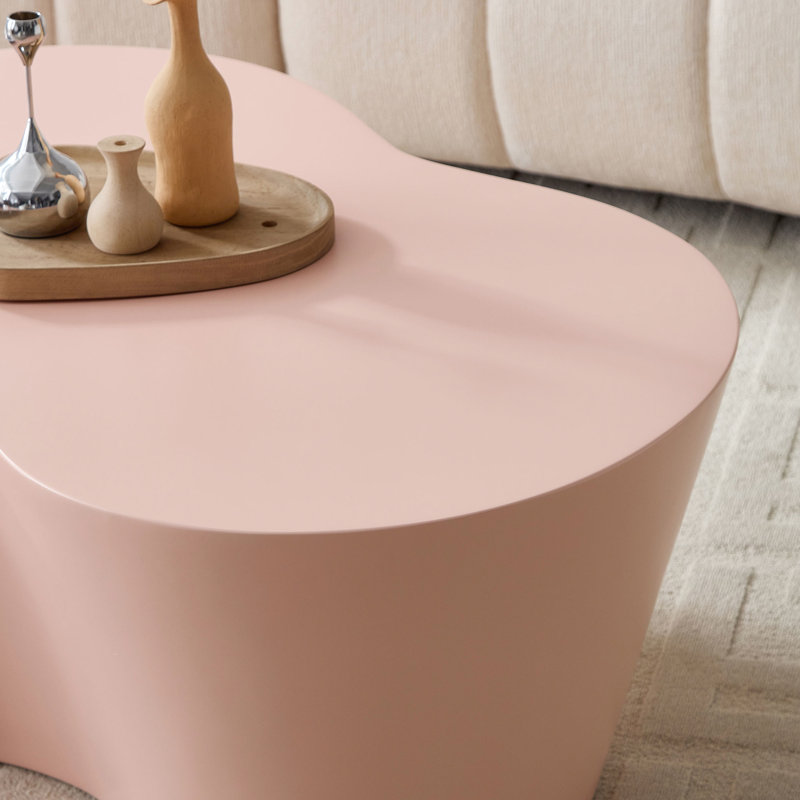 Table basse en fibre de verre rose de 50 pouces pour le salon, conception et structure uniques, sans assemblage, forme facile à nettoyer, structure