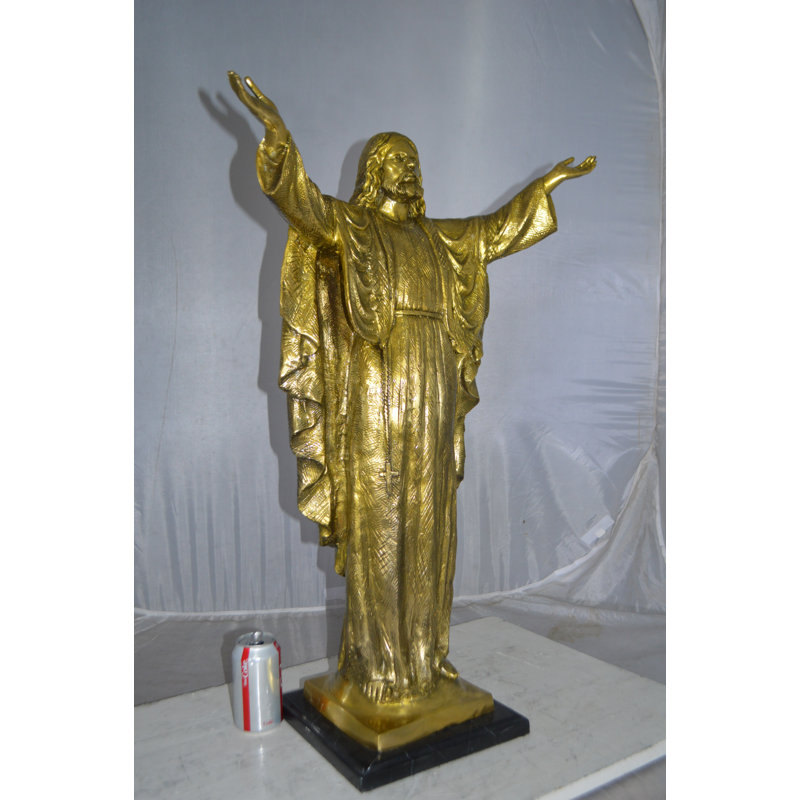 Dunlap Jesus Opens His Hands Bronze Statue -  Size: 10"L x 21"W x 32"H.