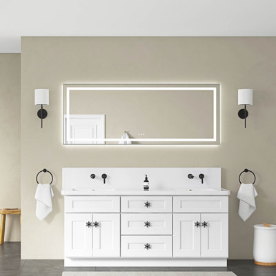 Miroir de salle de bain 72 "x 28" à DEL avec façade et rétroéclairage, miroir de meuble-lavabo mural avec cadre en aluminium, anti-buée, mémoire, gradation continue