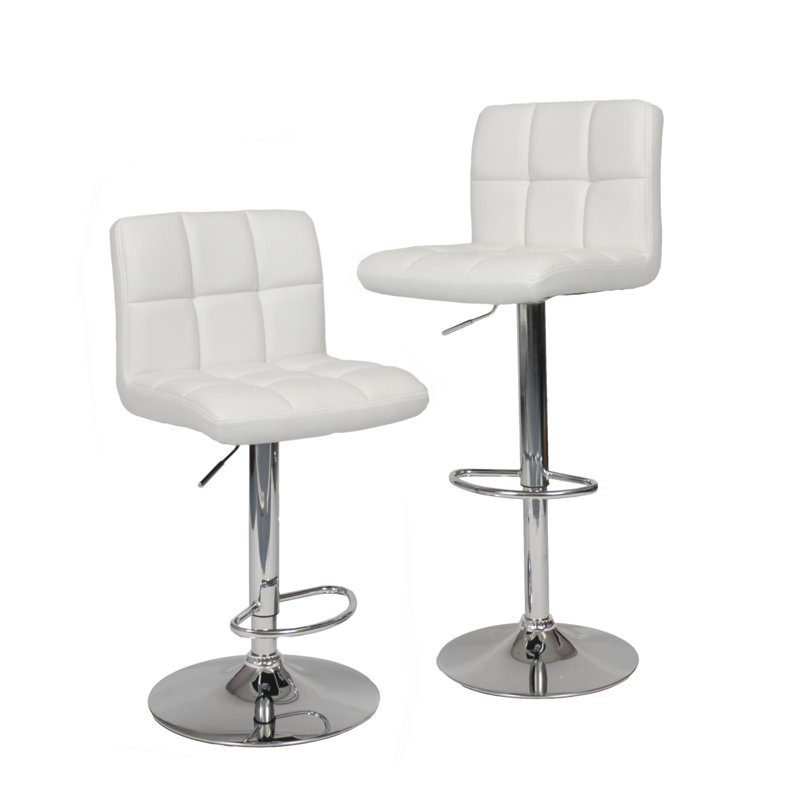 Tabouret de bar pivotant réglable en similicuir, ensemble de 2, Blanc