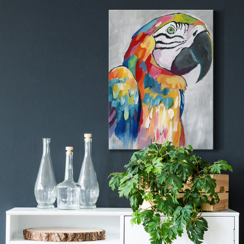 «Vibrant Parrot» par Nan - reproduction d'art sur toile tendue, H 20 po x l 16 po x P 1 po